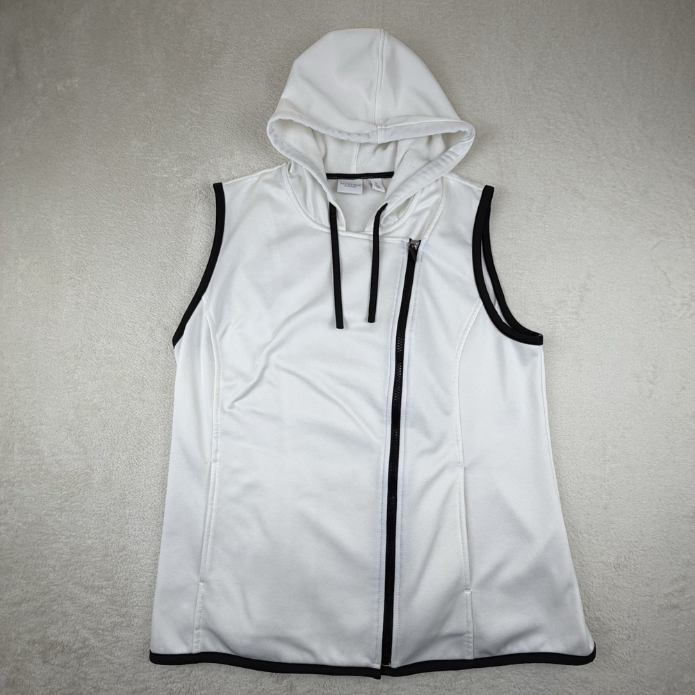Weekends By CHICO Size 2 White Sleeveless Vest Hooded Full‎ Zip Jacket Pockets